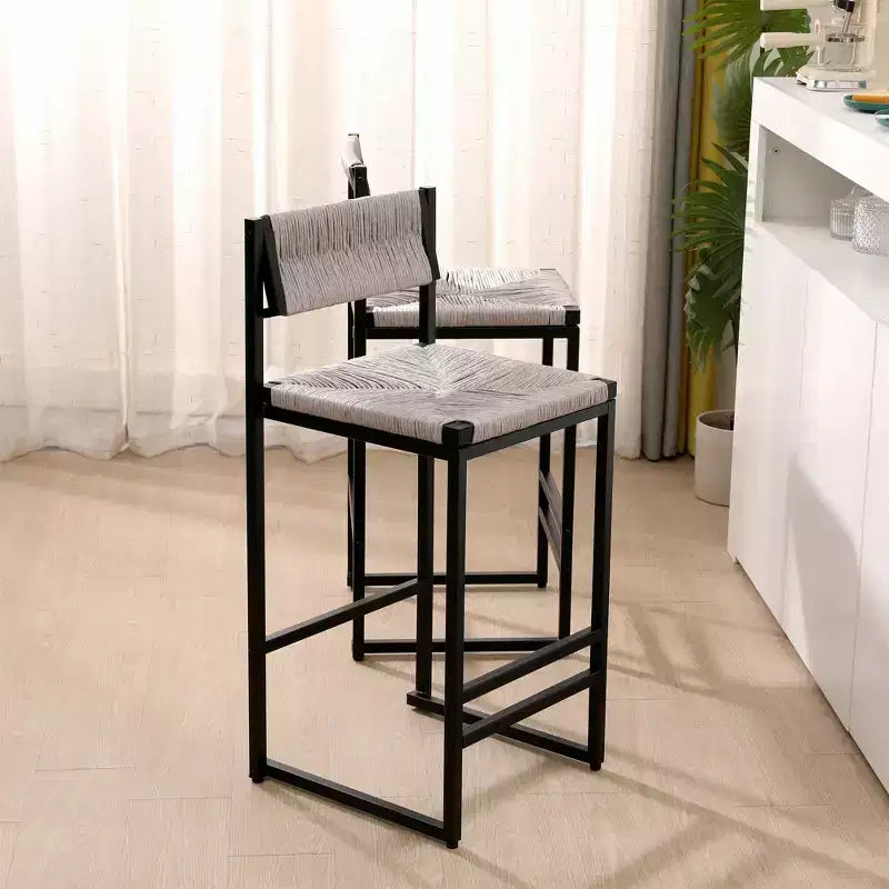 Bar Stools Set of 2, Modern Counter Height, Paper Rope Woven with Back for Kitchen Island, Dining Room, Pub, Bistro