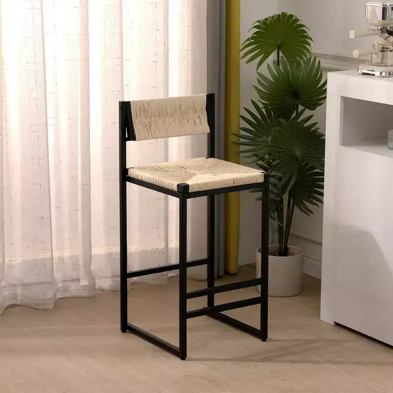 Bar Stools Set of 2, Modern Counter Height, Paper Rope Woven with Back for Kitchen Island, Dining Room, Pub, Bistro