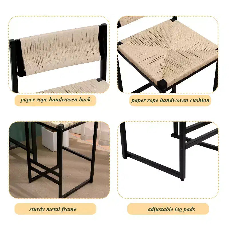 Bar Stools Set of 2, Modern Counter Height, Paper Rope Woven with Back for Kitchen Island, Dining Room, Pub, Bistro