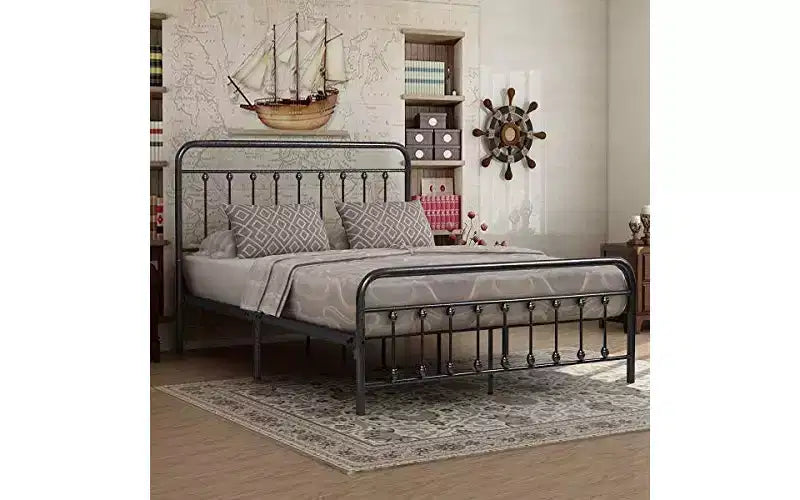 MAYEERTY Queen Size Metal Platform Bed Frame with Headboard & Footboard, Steel Slat Support No Box Spring Needed