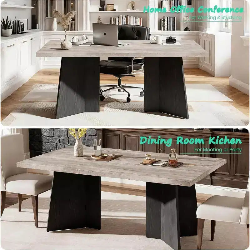 Dining Table for 4-6, 63 Inch Farmhouse Kitchen Table with Large Tabletop, Rectangular Dinner Eating Table for Dining Room, Kitchen, Office