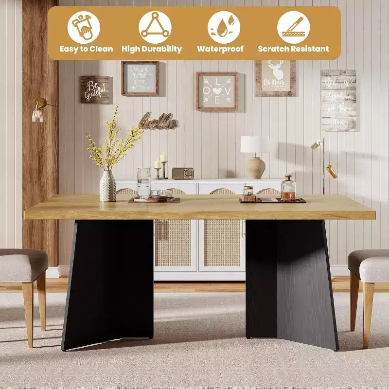 Dining Table for 4-6, 63 Inch Farmhouse Kitchen Table with Large Tabletop, Rectangular Dinner Eating Table for Dining Room, Kitchen, Office