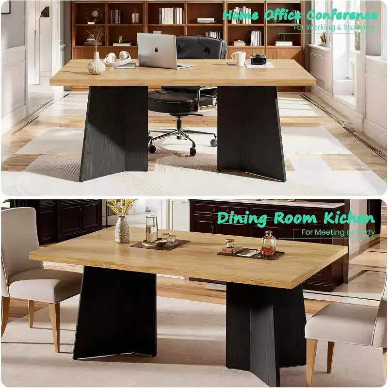 Dining Table for 4-6, 63 Inch Farmhouse Kitchen Table with Large Tabletop, Rectangular Dinner Eating Table for Dining Room, Kitchen, Office