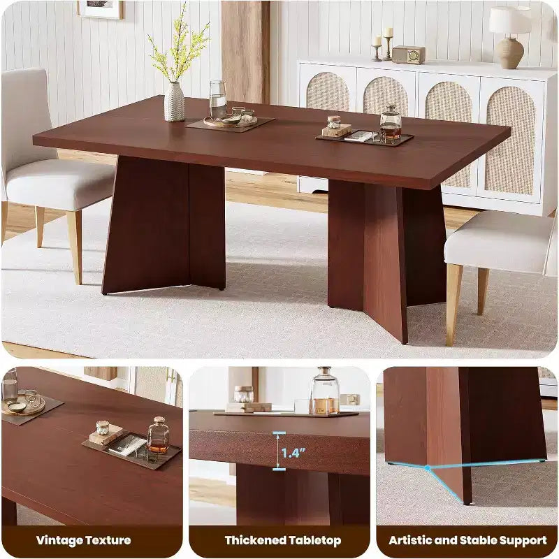 Dining Table for 4-6, 63 Inch Farmhouse Kitchen Table with Large Tabletop, Rectangular Dinner Eating Table for Dining Room, Kitchen, Office