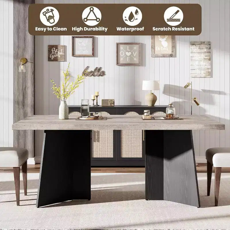 Dining Table for 4-6, 63 Inch Farmhouse Kitchen Table with Large Tabletop, Rectangular Dinner Eating Table for Dining Room, Kitchen, Office
