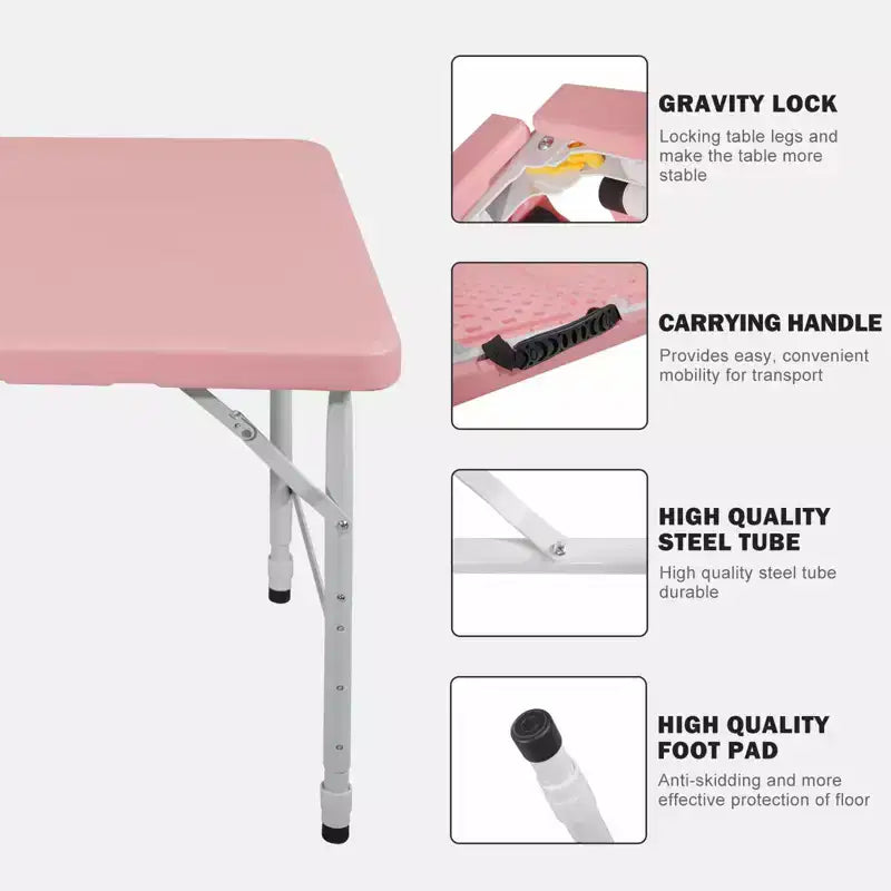Portable Plastic Folding Table, Heavy Duty Indoor Outdoor Picnic Dining Camping Table