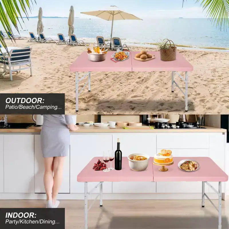 Portable Plastic Folding Table, Heavy Duty Indoor Outdoor Picnic Dining Camping Table