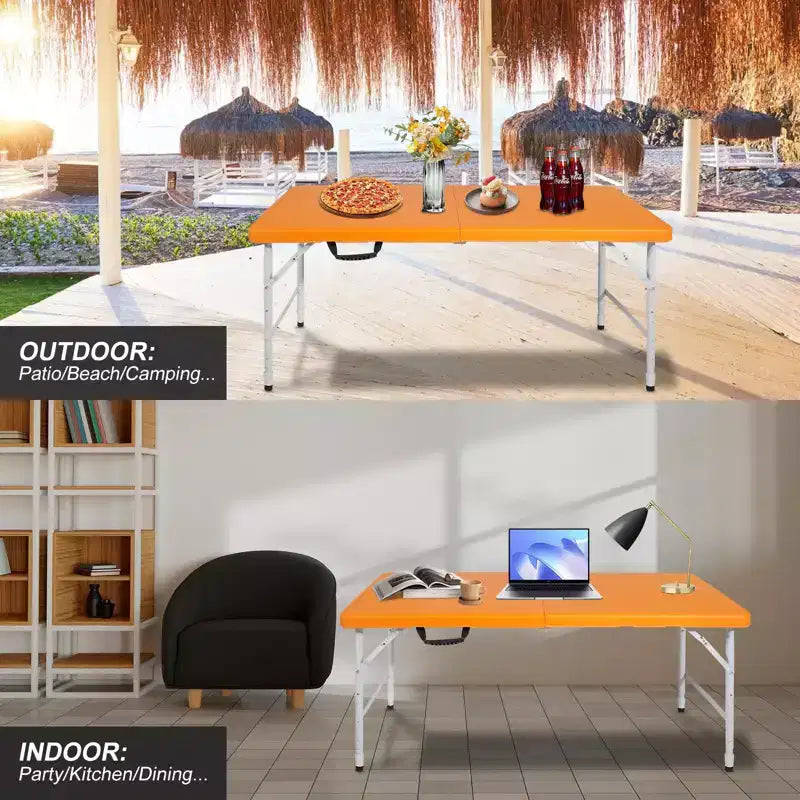 Portable Plastic Folding Table, Heavy Duty Indoor Outdoor Picnic Dining Camping Table