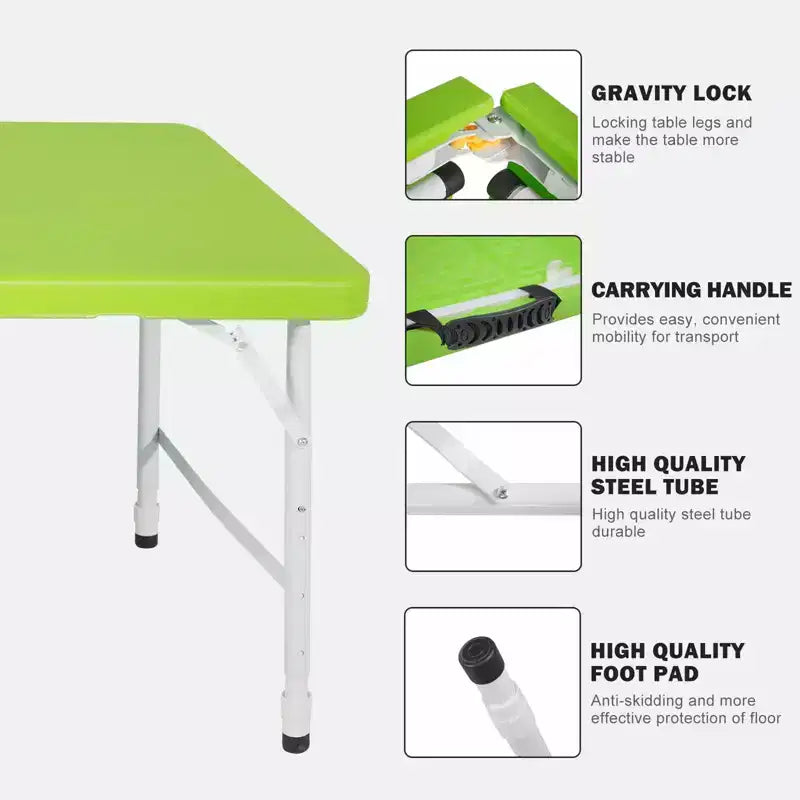 Portable Plastic Folding Table, Heavy Duty Indoor Outdoor Picnic Dining Camping Table