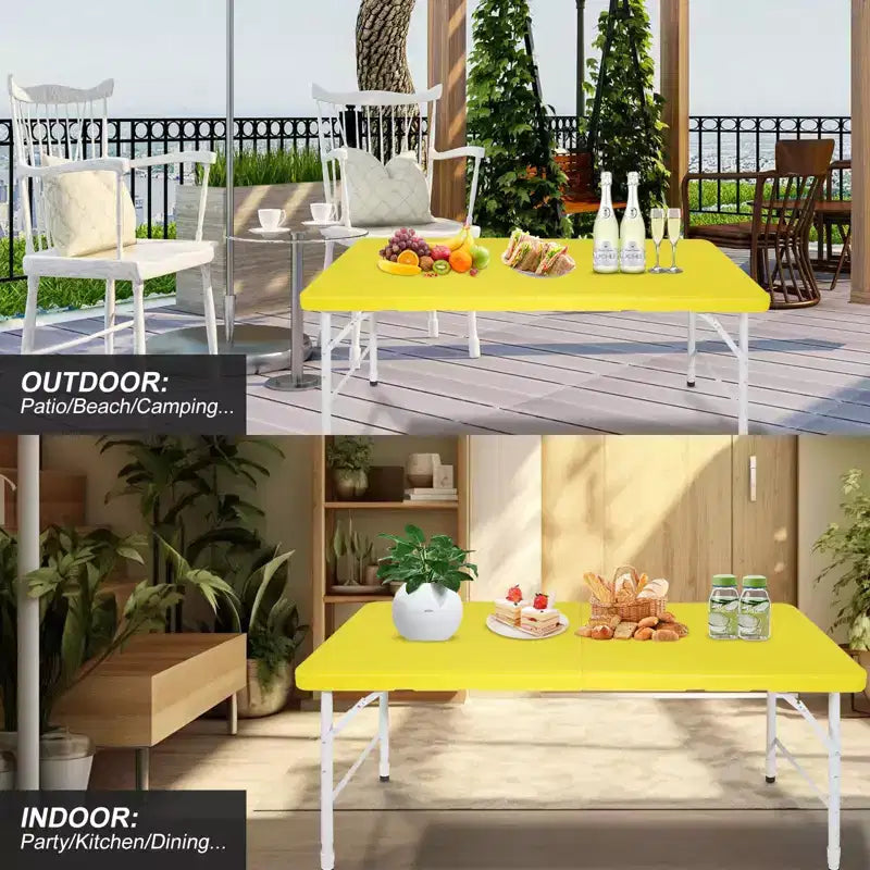 Portable Plastic Folding Table, Heavy Duty Indoor Outdoor Picnic Dining Camping Table