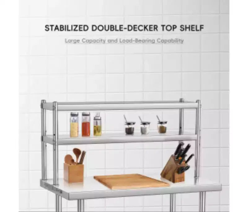 1PC Custom Stainless Steel Multifunctional Kitchen Workbench with Double-layer Desktop Shelf,