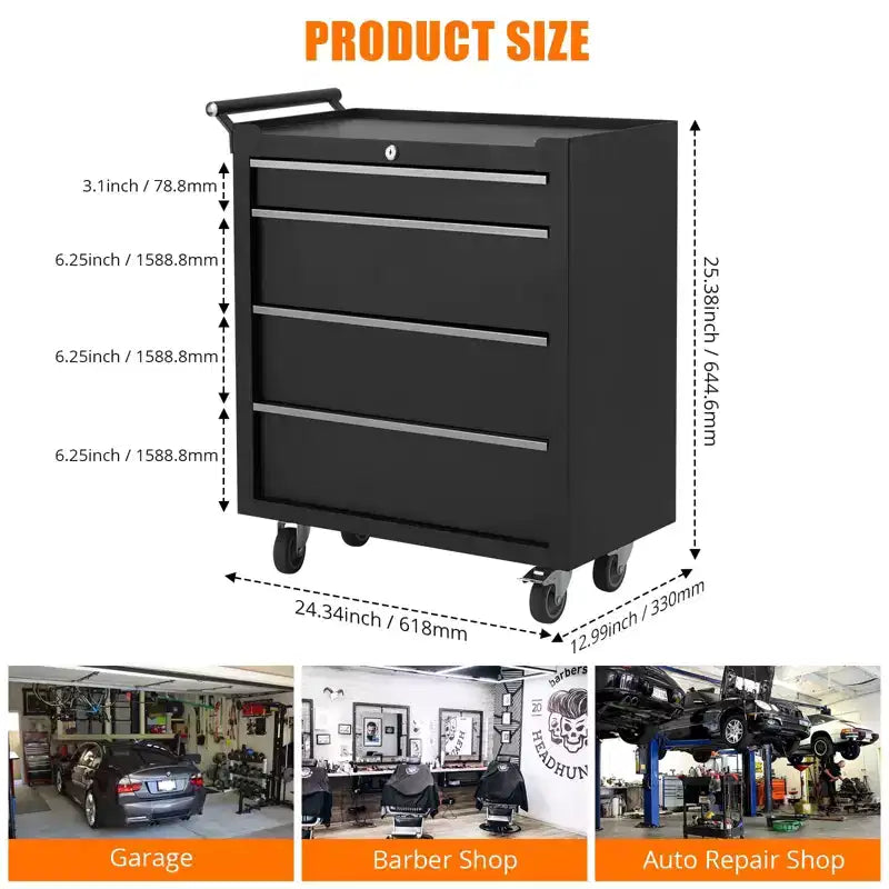 COZONY 4-Drawer Mobile Tool Cart with Key Lock & Liners, Heavy-Duty Rolling Tool Cabinet for Garage & Workshop