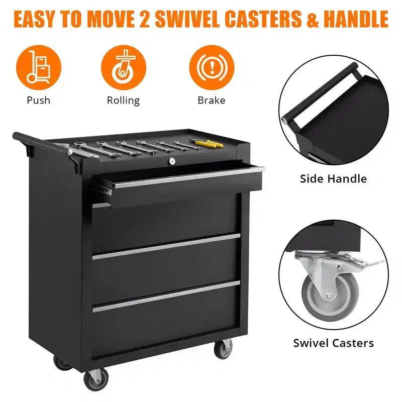 COZONY 4-Drawer Mobile Tool Cart with Key Lock & Liners, Heavy-Duty Rolling Tool Cabinet for Garage & Workshop
