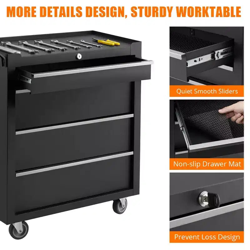 COZONY 4-Drawer Mobile Tool Cart with Key Lock & Liners, Heavy-Duty Rolling Tool Cabinet for Garage & Workshop