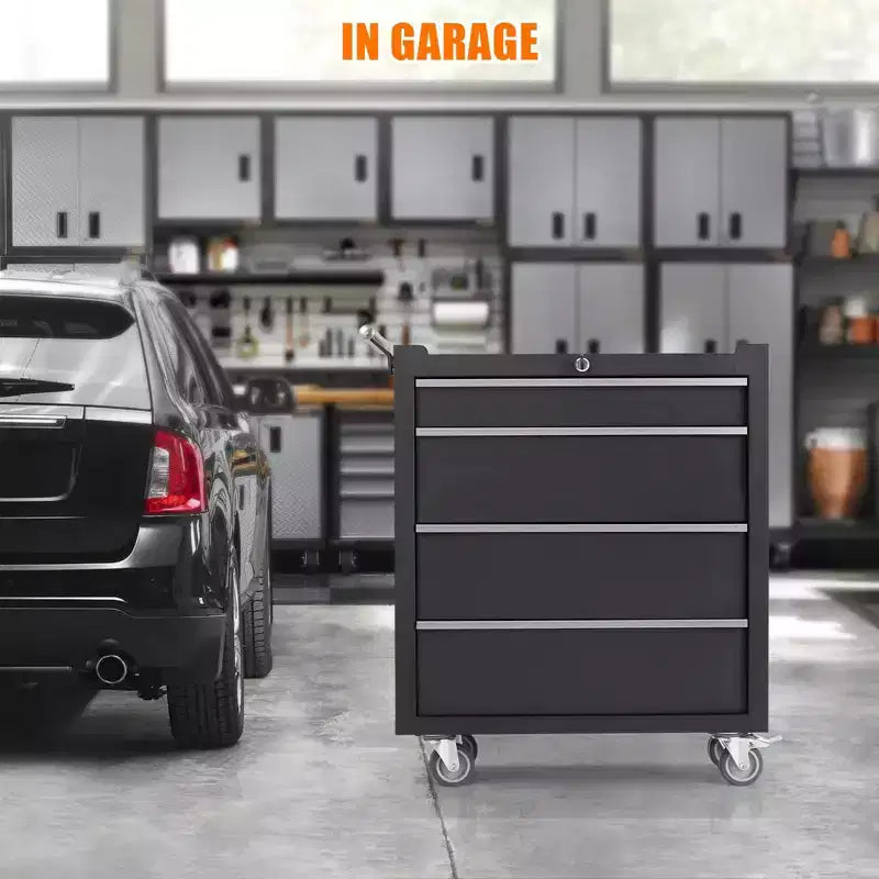 COZONY 4-Drawer Mobile Tool Cart with Key Lock & Liners, Heavy-Duty Rolling Tool Cabinet for Garage & Workshop