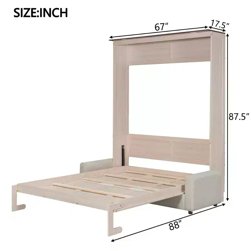 Whisen Queen Size Murphy Bed with Sofa and LED