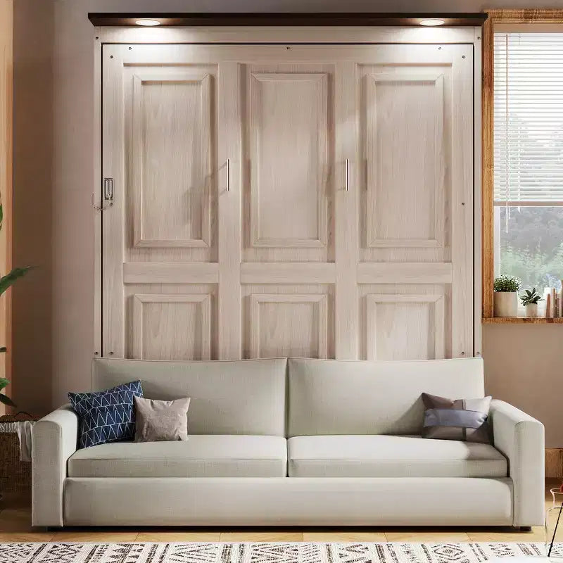 Whisen Queen Size Murphy Bed with Sofa and LED