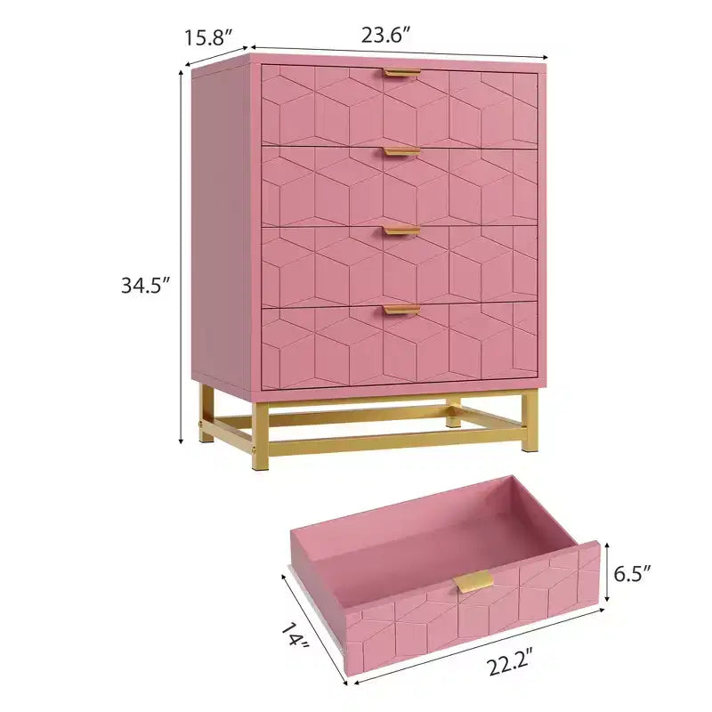 COZONY 4-Drawer Pink Dresser with Gold Handles, Modern Storage Chest for Bedroom, Hallway & Entryway Organization
