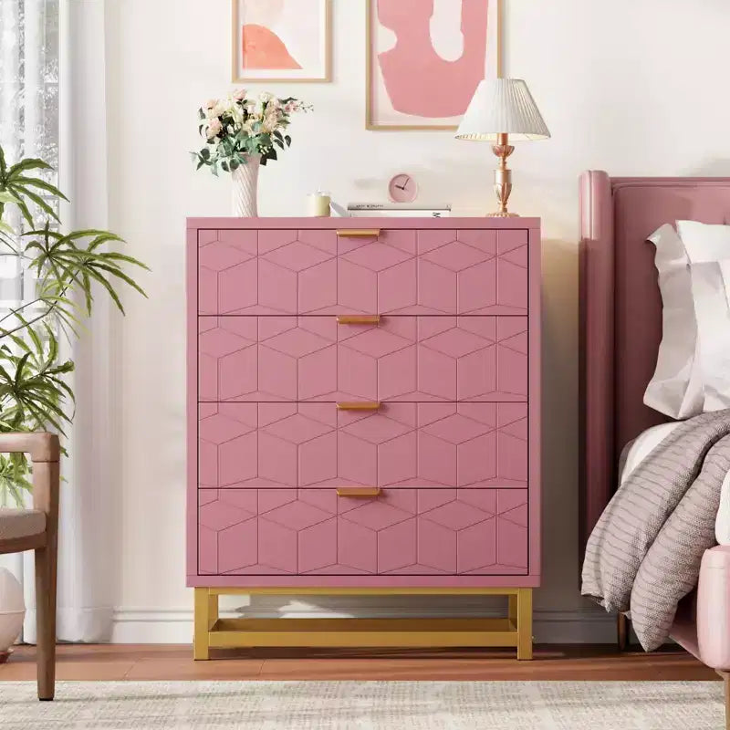 COZONY 4-Drawer Pink Dresser with Gold Handles, Modern Storage Chest for Bedroom, Hallway & Entryway Organization