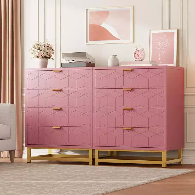COZONY 4-Drawer Pink Dresser with Gold Handles, Modern Storage Chest for Bedroom, Hallway & Entryway Organization