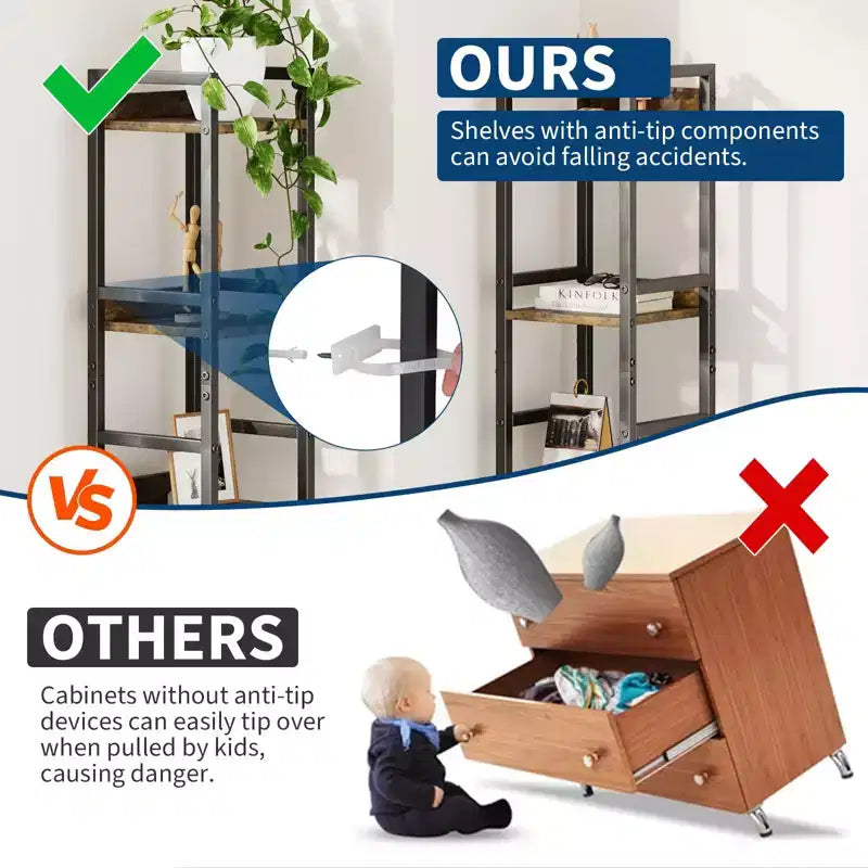 Bookshelf, Bookcase  6 Tier Industrial Tall Narrow Bookcase with 2 Fabric Drawers Metal Frame Storage Organizer