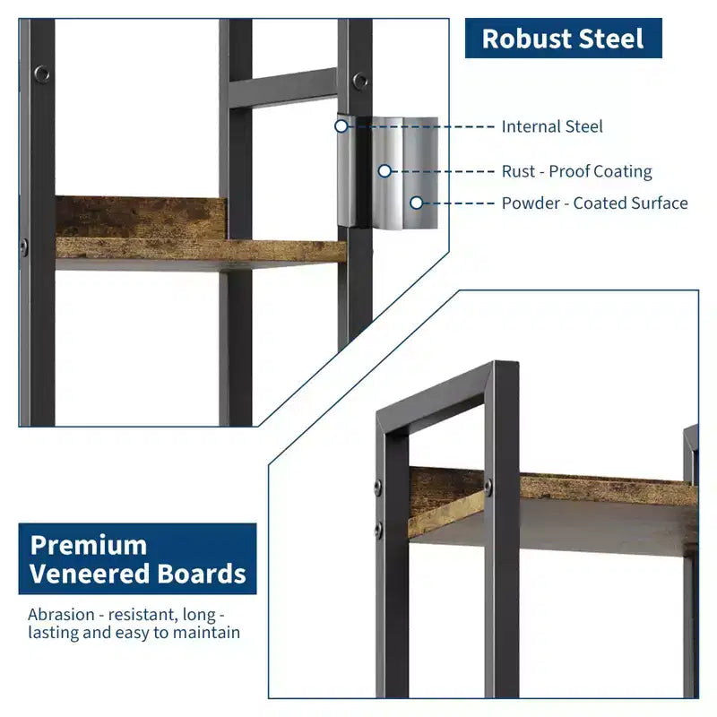 Bookshelf, Bookcase  6 Tier Industrial Tall Narrow Bookcase with 2 Fabric Drawers Metal Frame Storage Organizer