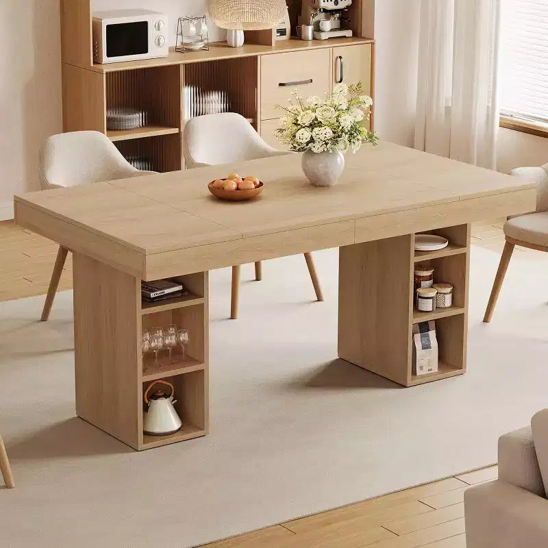 Acekool 71 Rectangular Dining Table with Double-Sided Storage Shelves, Large Capacity, Seats 6-8, for Kitchen or Office