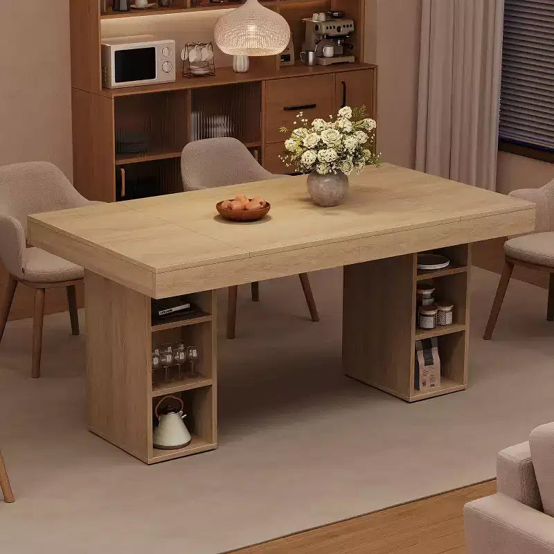 Acekool 71 Rectangular Dining Table with Double-Sided Storage Shelves, Large Capacity, Seats 6-8, for Kitchen or Office