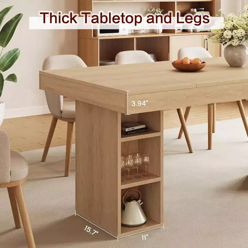 Acekool 71 Rectangular Dining Table with Double-Sided Storage Shelves, Large Capacity, Seats 6-8, for Kitchen or Office