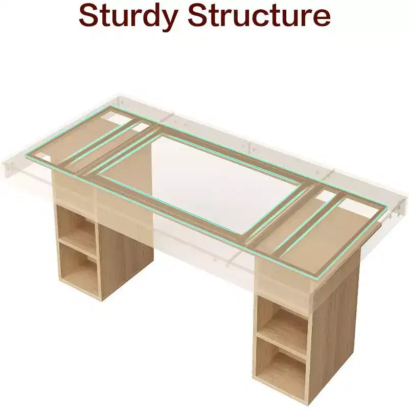 Acekool 71 Rectangular Dining Table with Double-Sided Storage Shelves, Large Capacity, Seats 6-8, for Kitchen or Office