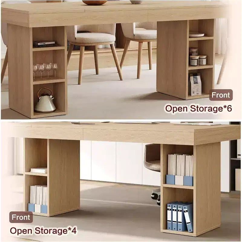 Acekool 71 Rectangular Dining Table with Double-Sided Storage Shelves, Large Capacity, Seats 6-8, for Kitchen or Office