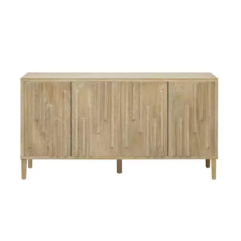 55 Inch 3-Door Dining Storage Sideboard, Contemporary Black Sideboard with Ash Veneer & Hidden Handles