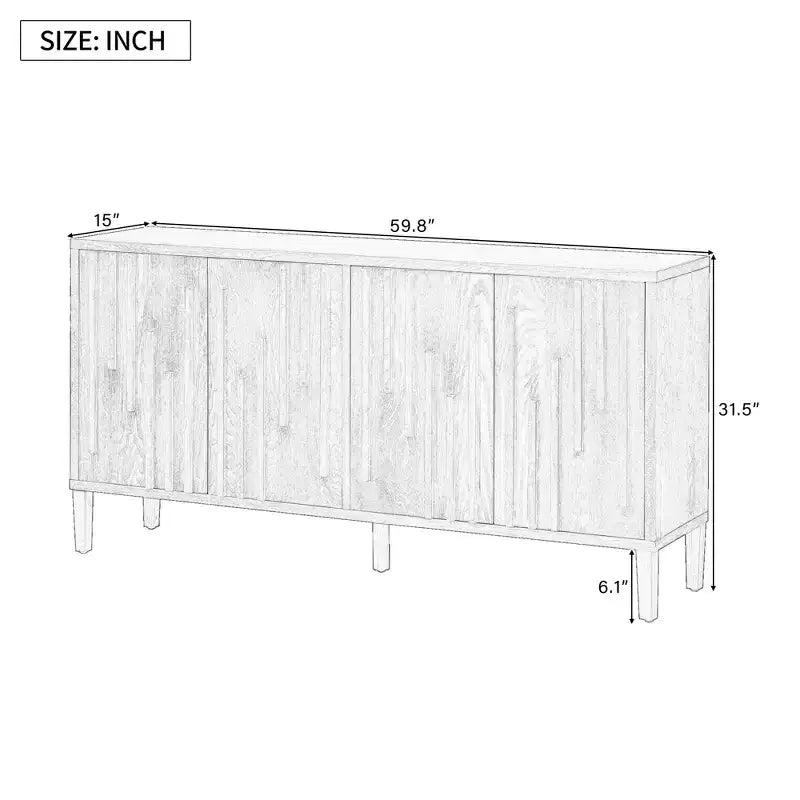 55 Inch 3-Door Dining Storage Sideboard, Contemporary Black Sideboard with Ash Veneer & Hidden Handles