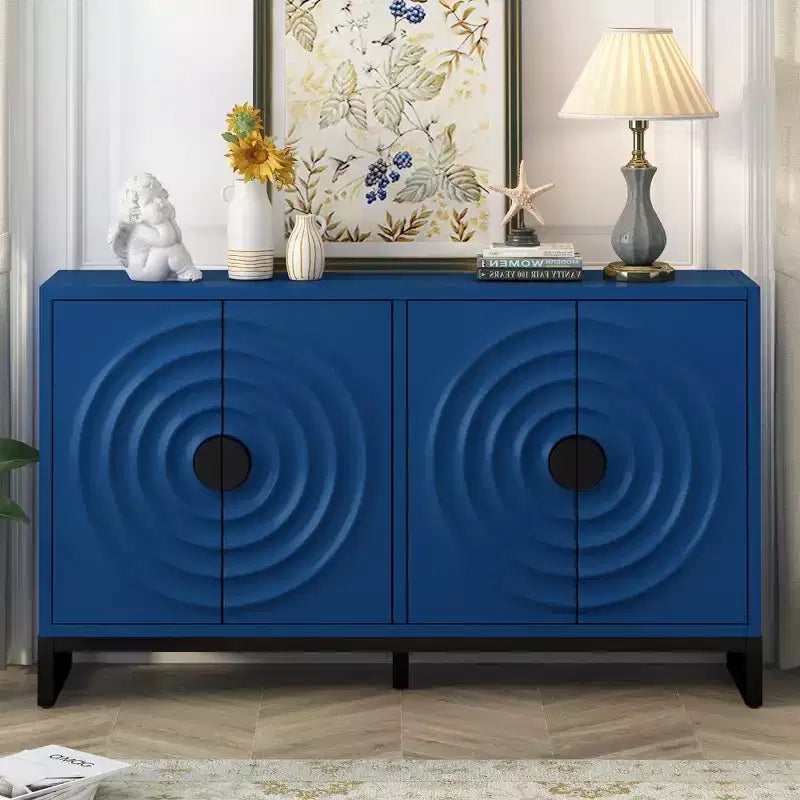 Buffet Cabinet with 4 Water Wave Doors, Wood Sideboard Storage with Adjustable Shelves for Kitchen Entryway Hallway