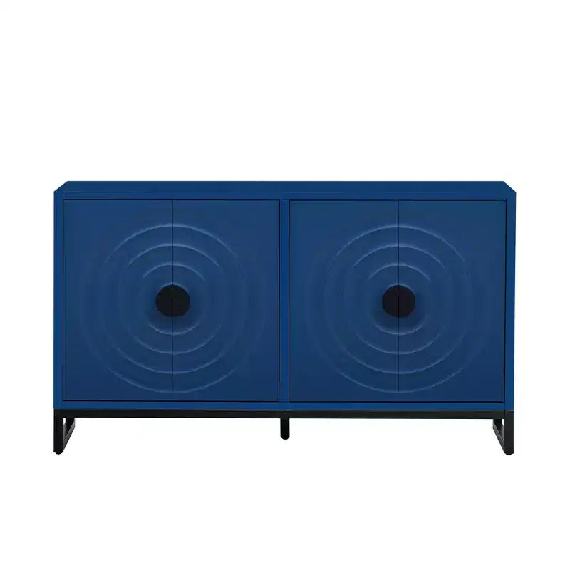 Buffet Cabinet with 4 Water Wave Doors, Wood Sideboard Storage with Adjustable Shelves for Kitchen Entryway Hallway