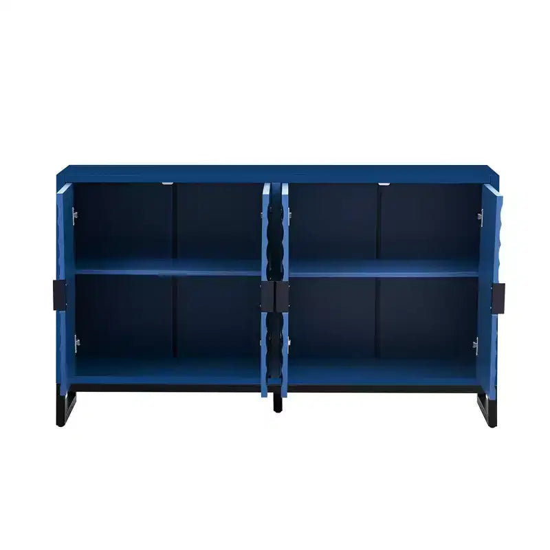 Buffet Cabinet with 4 Water Wave Doors, Wood Sideboard Storage with Adjustable Shelves for Kitchen Entryway Hallway