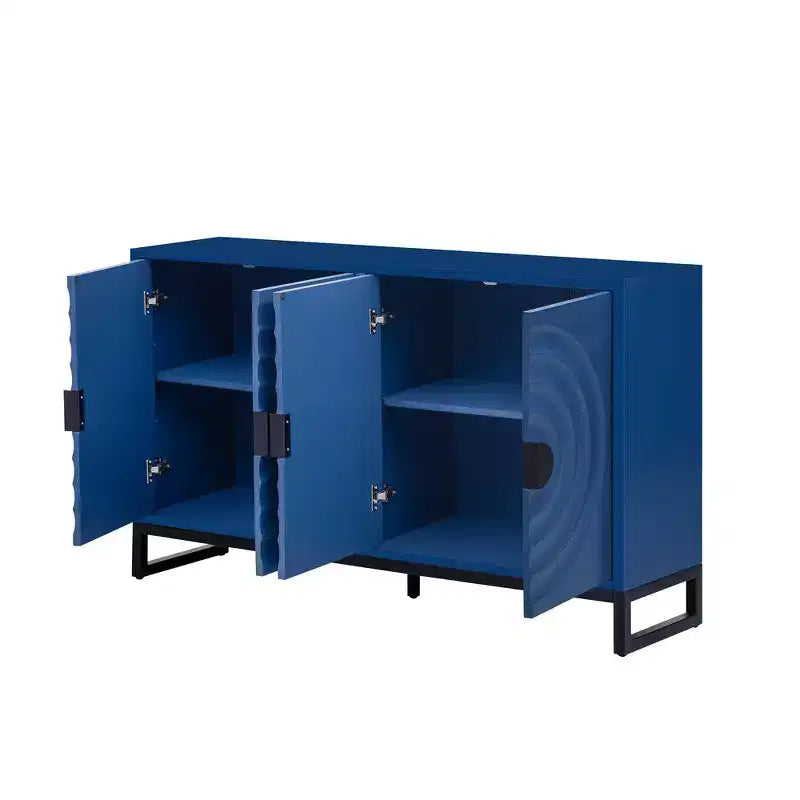 Buffet Cabinet with 4 Water Wave Doors, Wood Sideboard Storage with Adjustable Shelves for Kitchen Entryway Hallway