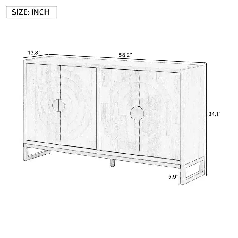Buffet Cabinet with 4 Water Wave Doors, Wood Sideboard Storage with Adjustable Shelves for Kitchen Entryway Hallway