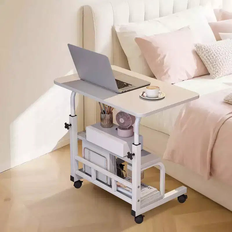 Adjustable Height Mobile Standing Desk with Wheels  Portable Rolling Computer Table  Storage Shelves  Home Office & Small Spaces