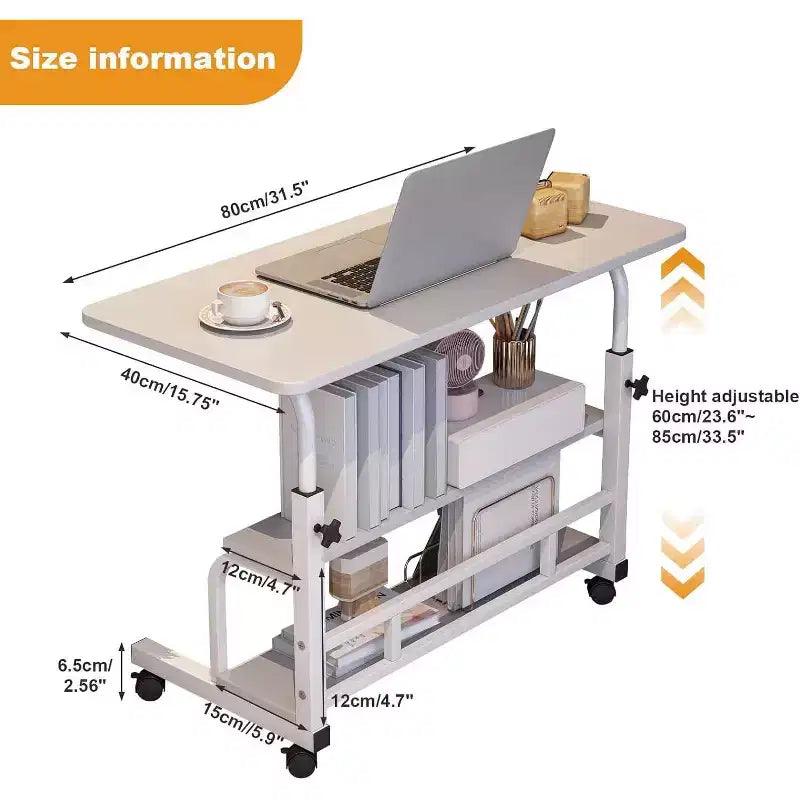Adjustable Height Mobile Standing Desk with Wheels  Portable Rolling Computer Table  Storage Shelves  Home Office & Small Spaces