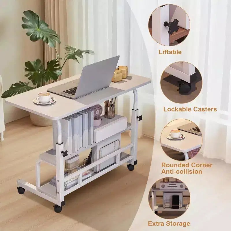 Adjustable Height Mobile Standing Desk with Wheels  Portable Rolling Computer Table  Storage Shelves  Home Office & Small Spaces