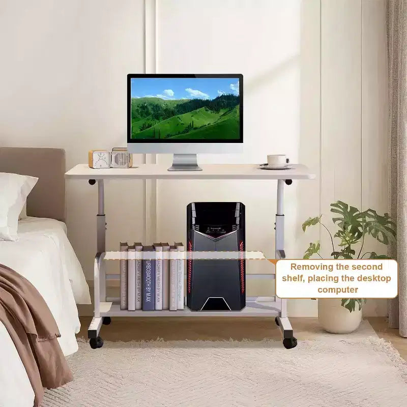 Adjustable Height Mobile Standing Desk with Wheels  Portable Rolling Computer Table  Storage Shelves  Home Office & Small Spaces