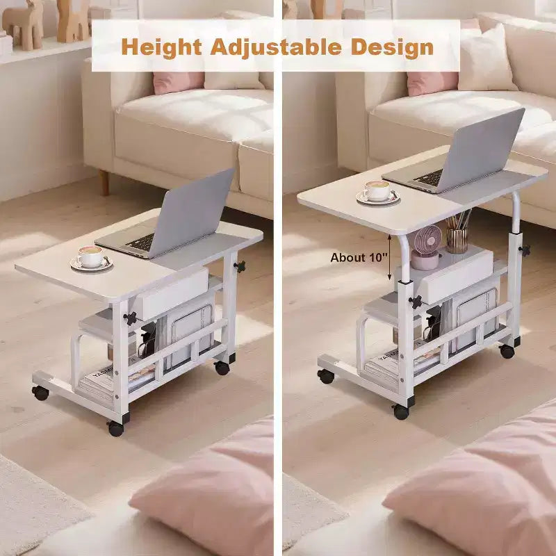 Adjustable Height Mobile Standing Desk with Wheels  Portable Rolling Computer Table  Storage Shelves  Home Office & Small Spaces