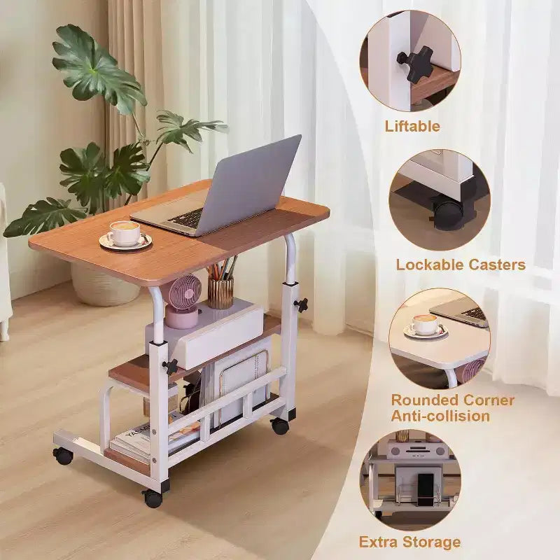 Adjustable Height Mobile Standing Desk with Wheels  Portable Rolling Computer Table  Storage Shelves  Home Office & Small Spaces
