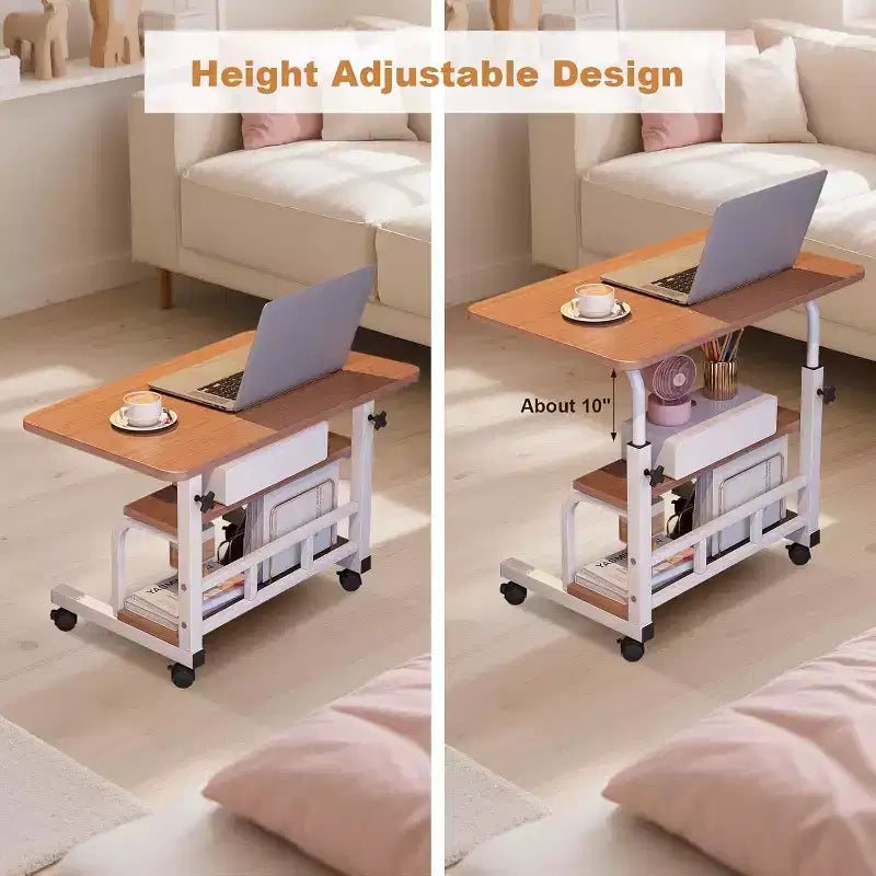 Adjustable Height Mobile Standing Desk with Wheels  Portable Rolling Computer Table  Storage Shelves  Home Office & Small Spaces