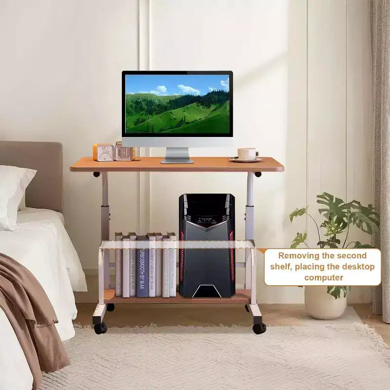 Adjustable Height Mobile Standing Desk with Wheels  Portable Rolling Computer Table  Storage Shelves  Home Office & Small Spaces