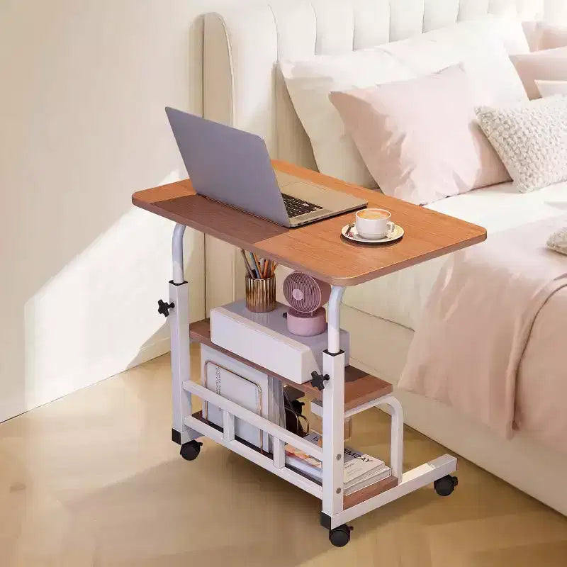 Adjustable Height Mobile Standing Desk with Wheels  Portable Rolling Computer Table  Storage Shelves  Home Office & Small Spaces