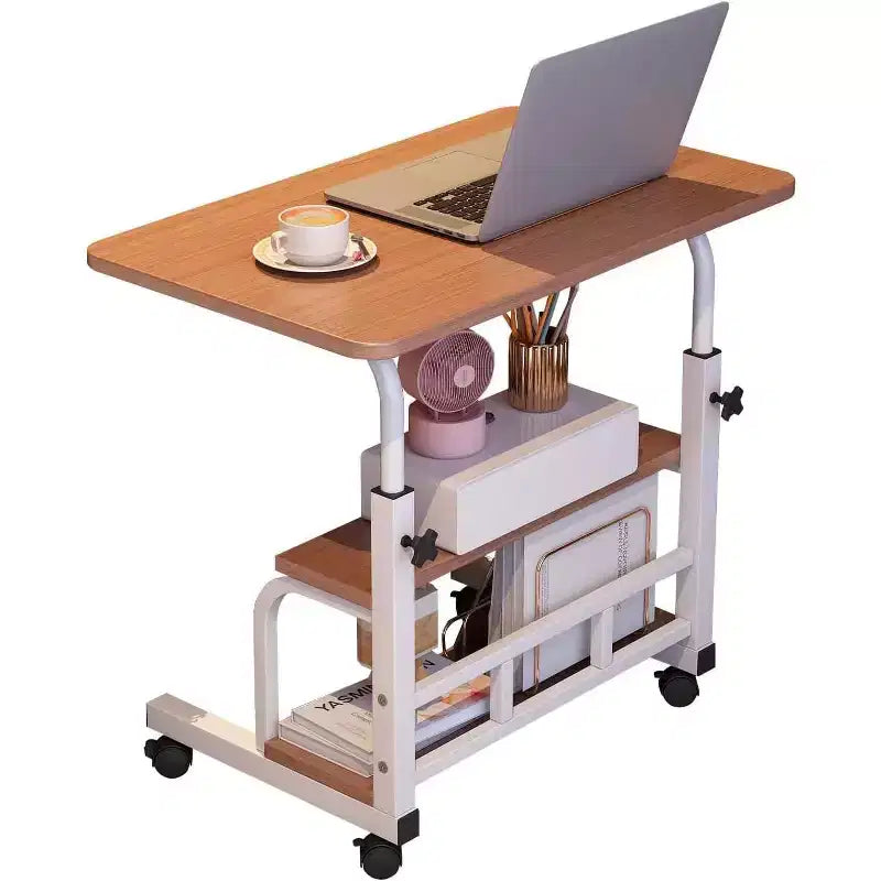 Adjustable Height Mobile Standing Desk with Wheels  Portable Rolling Computer Table  Storage Shelves  Home Office & Small Spaces