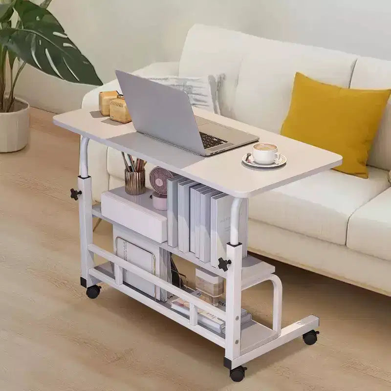 Adjustable Height Mobile Standing Desk with Wheels  Portable Rolling Computer Table  Storage Shelves  Home Office & Small Spaces