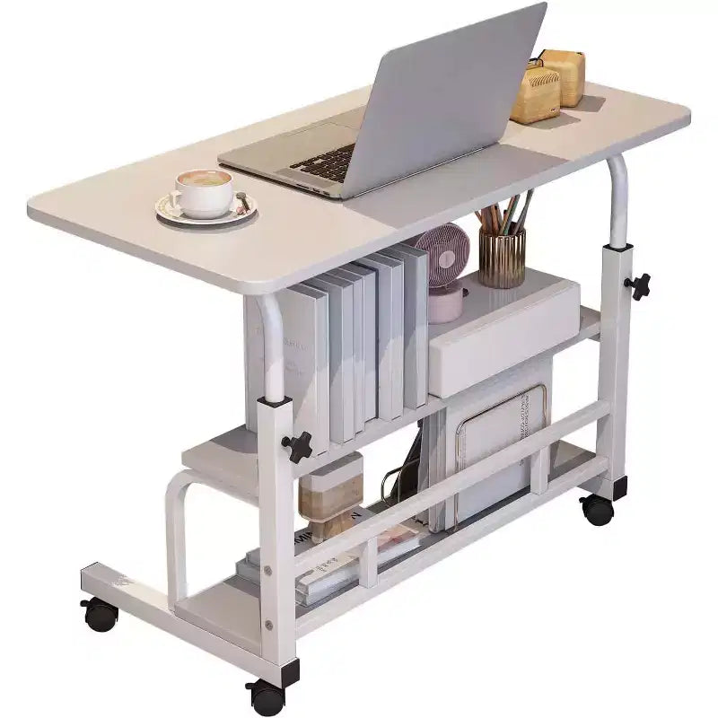Adjustable Height Mobile Standing Desk with Wheels  Portable Rolling Computer Table  Storage Shelves  Home Office & Small Spaces
